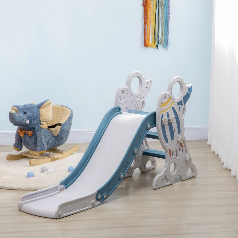 Qaba Toddler Slide Indoor for Kids 1.5-3 Years Old, Space Theme Climber Slide Playset, Blue