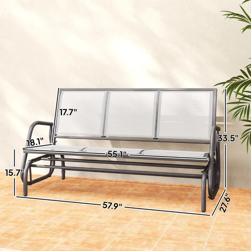 Outsunny 3-Person Outdoor Patio Glider Bench, Porch Glider Swing with 3 Seats, Breathable Mesh Fabric, Metal Frame, Cream White