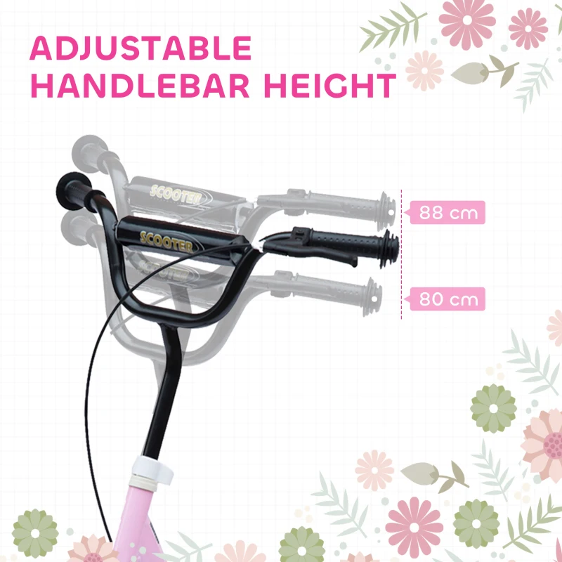 HOMCOM Kids Scooter Street Bike Bicycle for Teens Ride on Toy w/ 12" EVA Tyres for 5-12 Year Old Pink