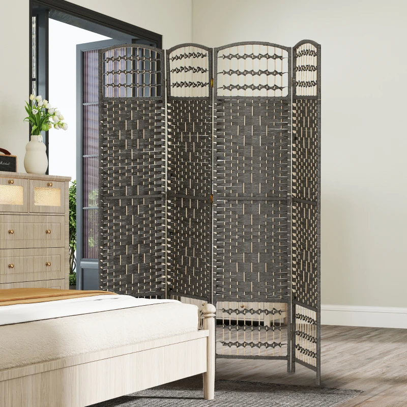 HOMCOM 4 Panel Room Divider, Folding Screen, 5.6', Dark Gray
