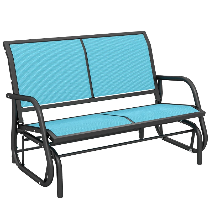 Outsunny 2-Person Outdoor Glider Bench, Patio Double Swing Rocking Chair Loveseat w/Powder Coated Steel Frame for Backyard Garden Porch, Blue