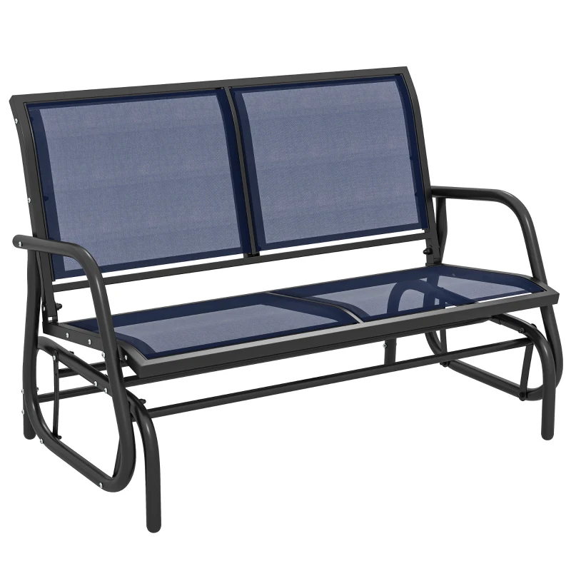 Outsunny 2-Person Outdoor Glider Bench, Patio Double Swing Rocking Chair Loveseat with  Steel Frame, Dark Blue