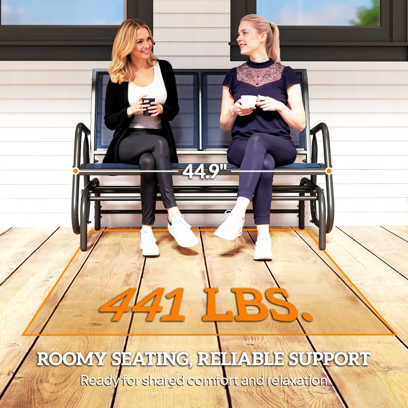 Outsunny 2-Person Outdoor Glider Bench, Patio Double Swing Rocking Chair Loveseat with  Steel Frame, Dark Blue