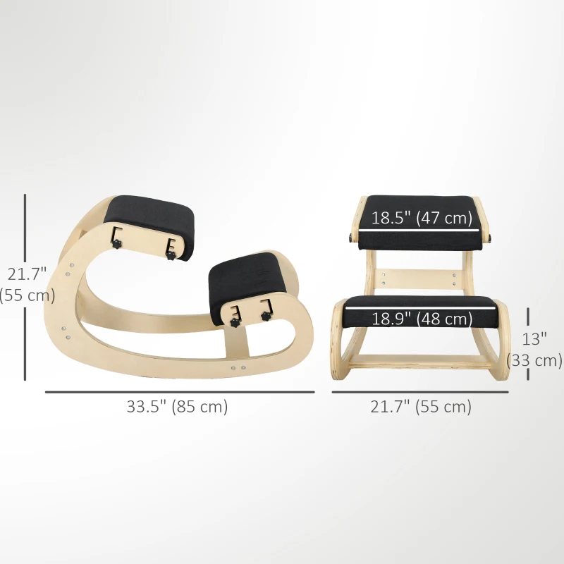 HOMCOM Ergonomic Kneeling Chair, Adjustable Rocking Wood Kneeling Stool, Desk Chair, Improve Posture, Black