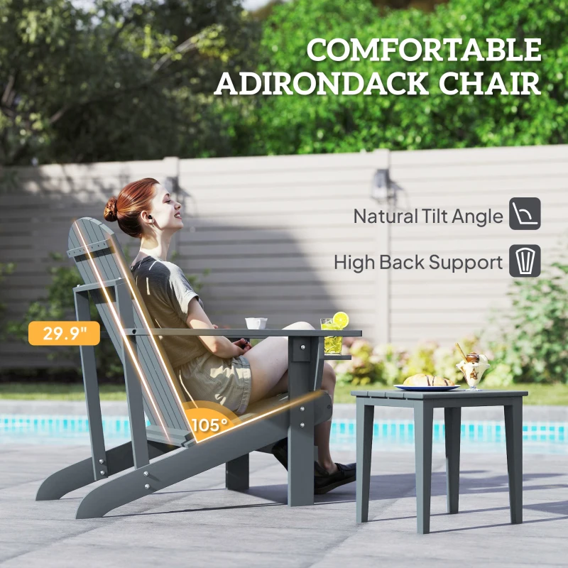 Outsunny Oversized Adirondack Chair, Outdoor Fire Pit and Porch Seating, Classic Log Lounge w/ Built-in Cupholder, Dark Gray