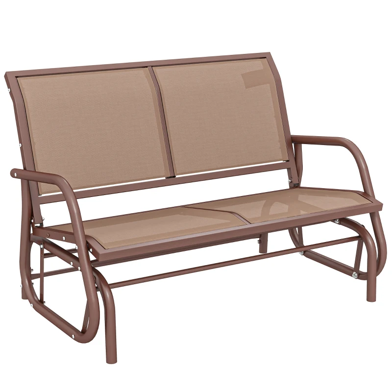 Outsunny Patio Double Glider Outdoor Steel Sling Fabric Gliding Bench Garden Swing Chair Heavy-Duty Porch Rocker Garden Loveseat Coffee Brown