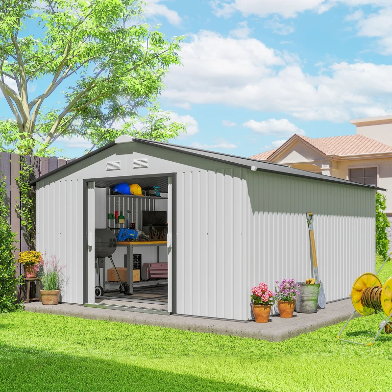 Outsunny Garden Metal Shed, Storage Shed Utility Storage with Double Locking Doors for Bike, Yard Tools, White