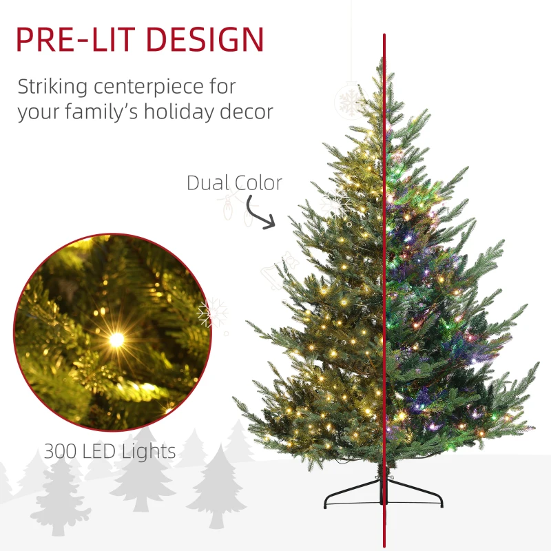 HOMCOM 6 ft Artificial Christmas Tree, Prelit Christmas Tree with 300 LED Lights, 795 Branch Tips and Wide Metal Base, Green