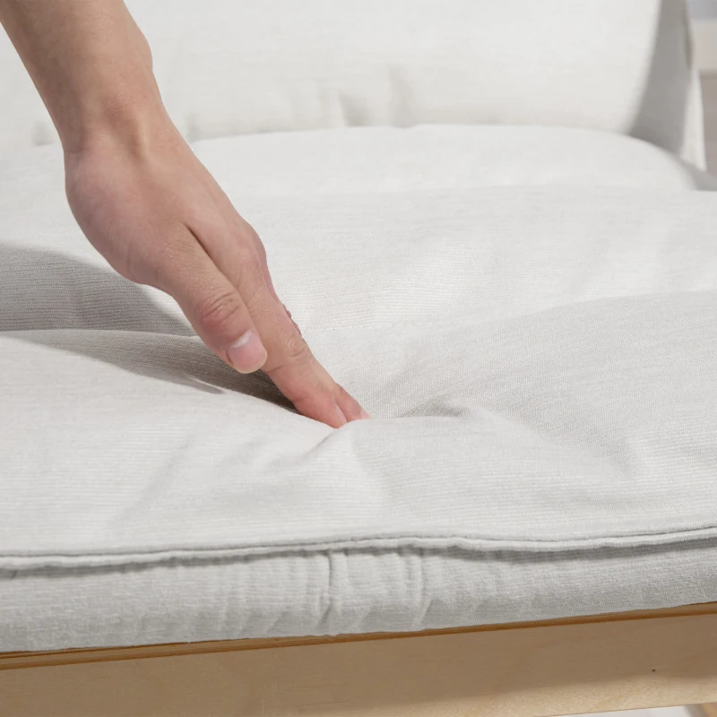 HOMCOM Birch Wood Fabric Modern Armchair, Accent Chair with Curved Leg and Arm for Living Room, Cream White