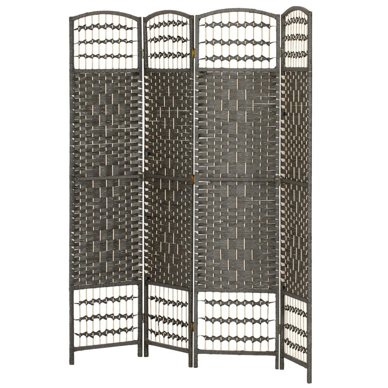 HOMCOM 4 Panel Room Divider, Folding Screen, 5.6', Dark Gray