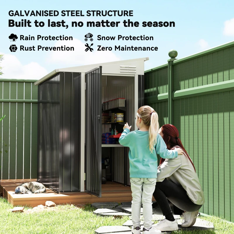 Outsunny 4' x 6' Lean to Garden Storage Shed, Outdoor Metal Tool House with Lockable Door Vents for Backyard Patio Lawn, Gray