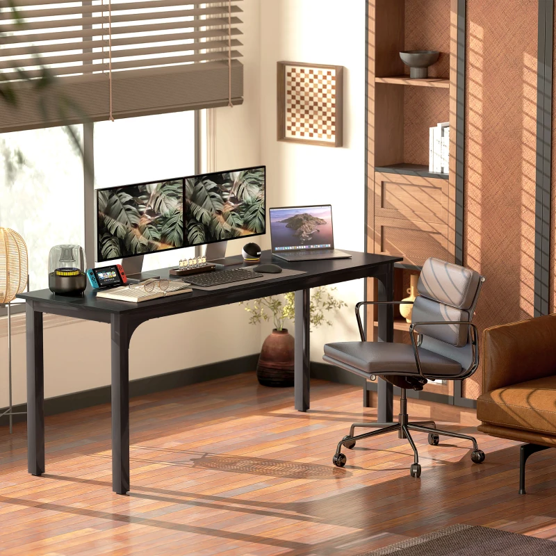 HOMCOM 71" Computer Desk, Desktop Desk with Metal Legs, Distressed Black