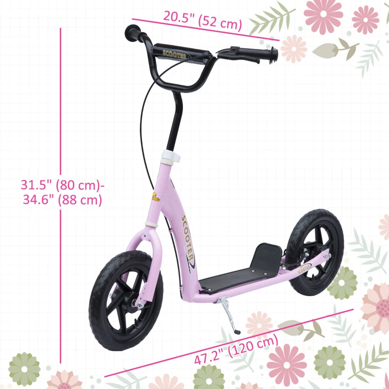 HOMCOM Kids Scooter Street Bike Bicycle for Teens Ride on Toy w/ 12" EVA Tyres for 5-12 Year Old Pink