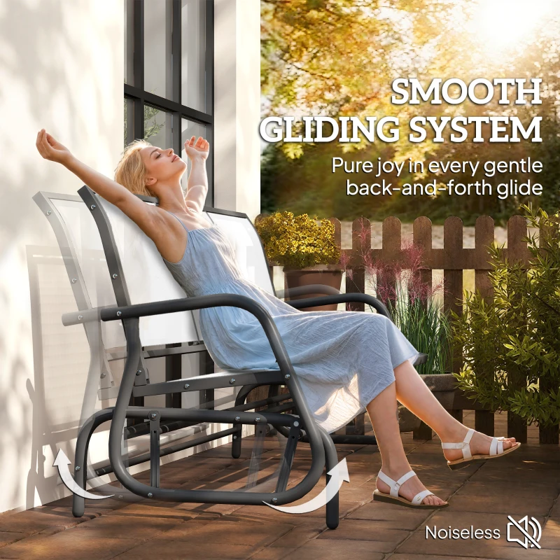 Outsunny 3-Seat Outdoor Glider Chair, Patio Rocking Chair, Steel Frame, Sling Fabric Seat for Garden, Backyard, Lawn, Cream