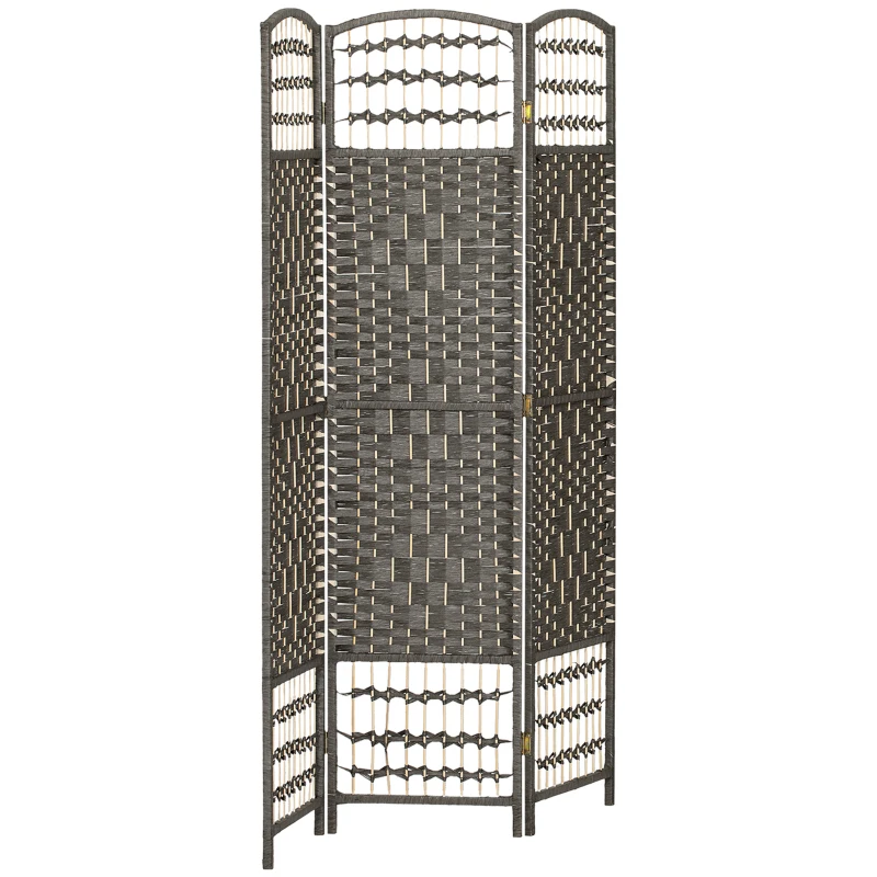 HOMCOM 3 Panel Folding Room Divider Portable Privacy Screen Wave Fiber Room Partition for Home Office Dark Gray