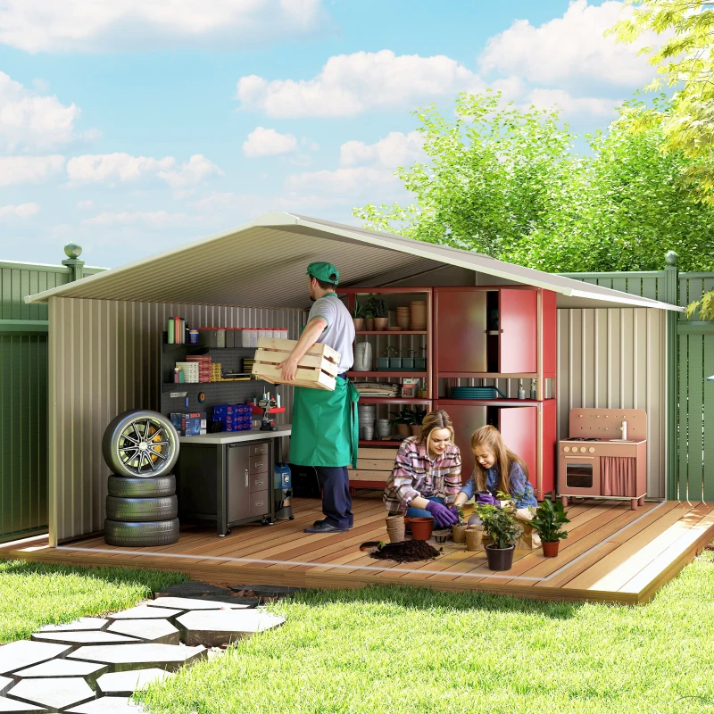 Outsunny Garden Metal Shed, Storage Shed Utility Storage with Double Locking Doors for Bike, Yard Tools, Light Gray