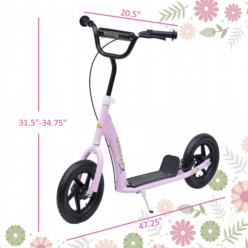 HOMCOM Kick Scooter for Kids 5-12 Years Old with Adjustable Height Handlebar, Non-slip Footplate, Big Wheels, Rear Brake, Pink