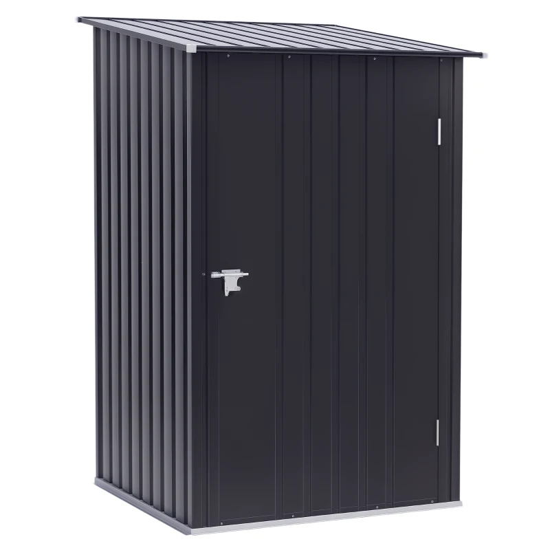 Outsunny 3.3' x 3.4' Lean-to Garden Storage Shed, Small Outdoor Galvanized Steel Tool House with Lockable Door for Patio, Backyard, Lawn, Dark Gray