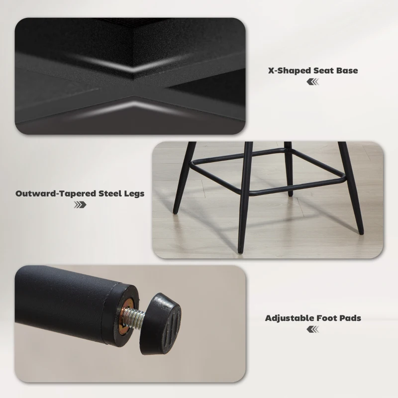 HOMCOM 26" Counter Height Barstools Set of 2, Upholstered Swivel Bar Stools with Backrests and Armrests, Dark Grey