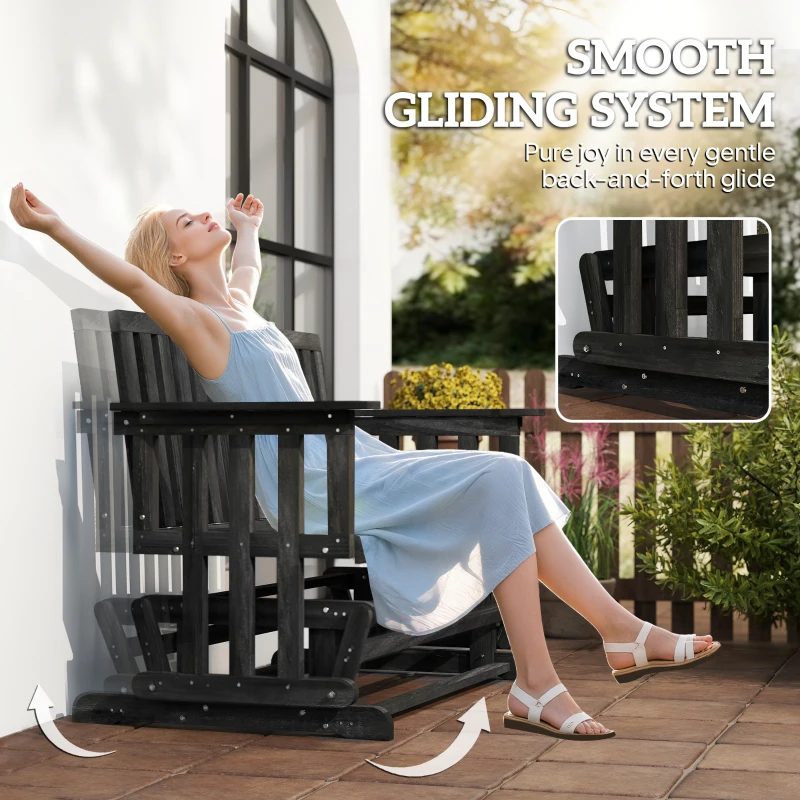 Outsunny 2-Person Patio Swing Glider Bench with Quick Drying Design and Wide Armrest, Wood Rocking Chair Loveseat for Backyard Garden Porch, Black