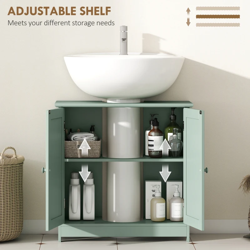 HOMCOM Bathroom Vanity Cabinet, Under Sink Bathroom Cabinet with 2 Doors and Adjustable Shelf, Dark Green