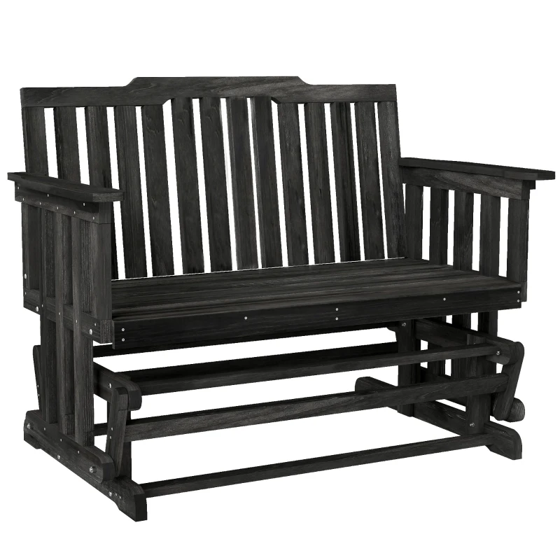 Outsunny 2-Person Patio Swing Glider Bench with Quick Drying Design and Wide Armrest, Wood Rocking Chair Loveseat for Backyard Garden Porch, Black