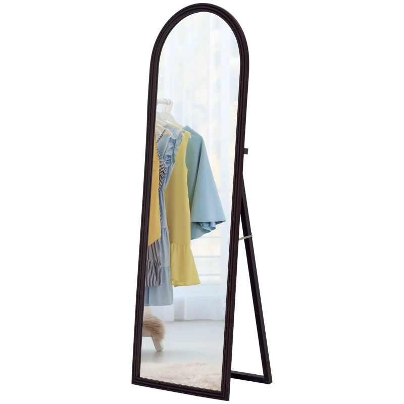 HOMCOM 64" x 21" Full Length Mirror, Free Standing, Leaning or Wall, Arched Full Body Mirror, Brown Wood Grain