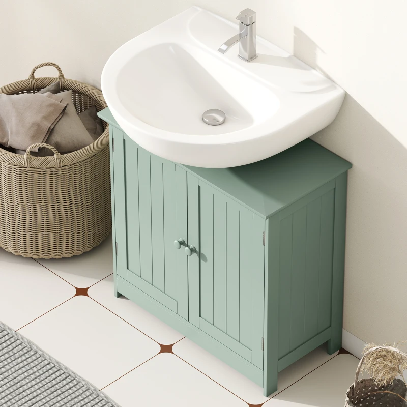 HOMCOM Bathroom Vanity Cabinet, Under Sink Bathroom Cabinet with 2 Doors and Adjustable Shelf, Dark Green
