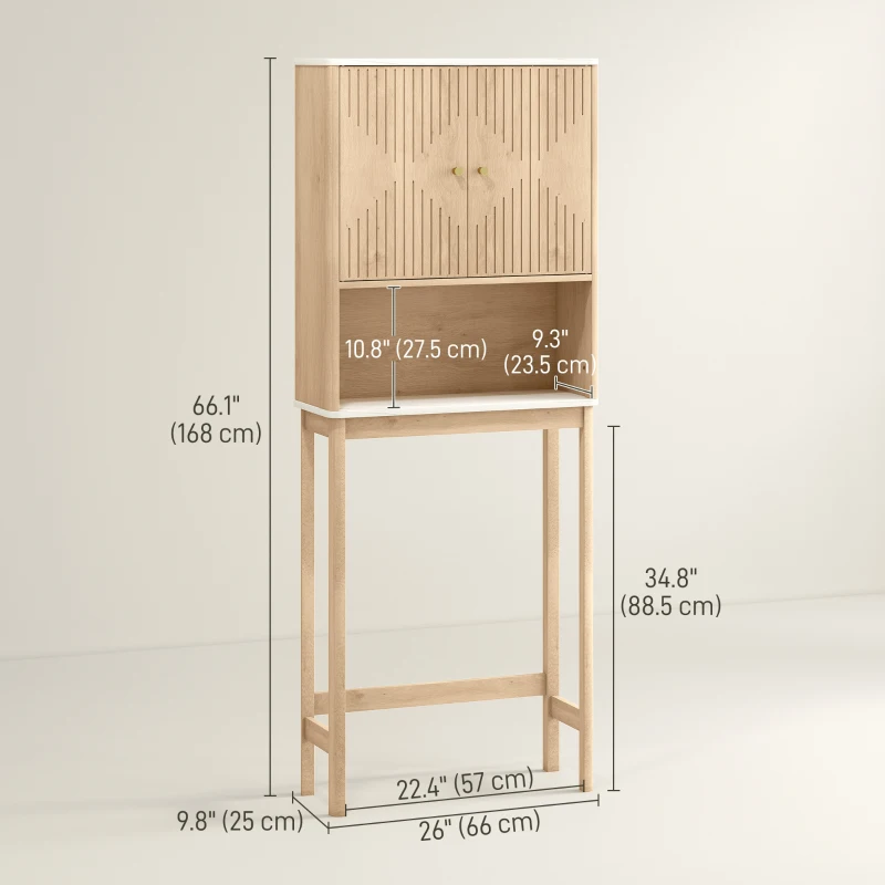 HOMCOM Over The Toilet Storage Cabinet with Adjustable Shelf, Open Shelf and Adjustable Bottom Bar, Oak