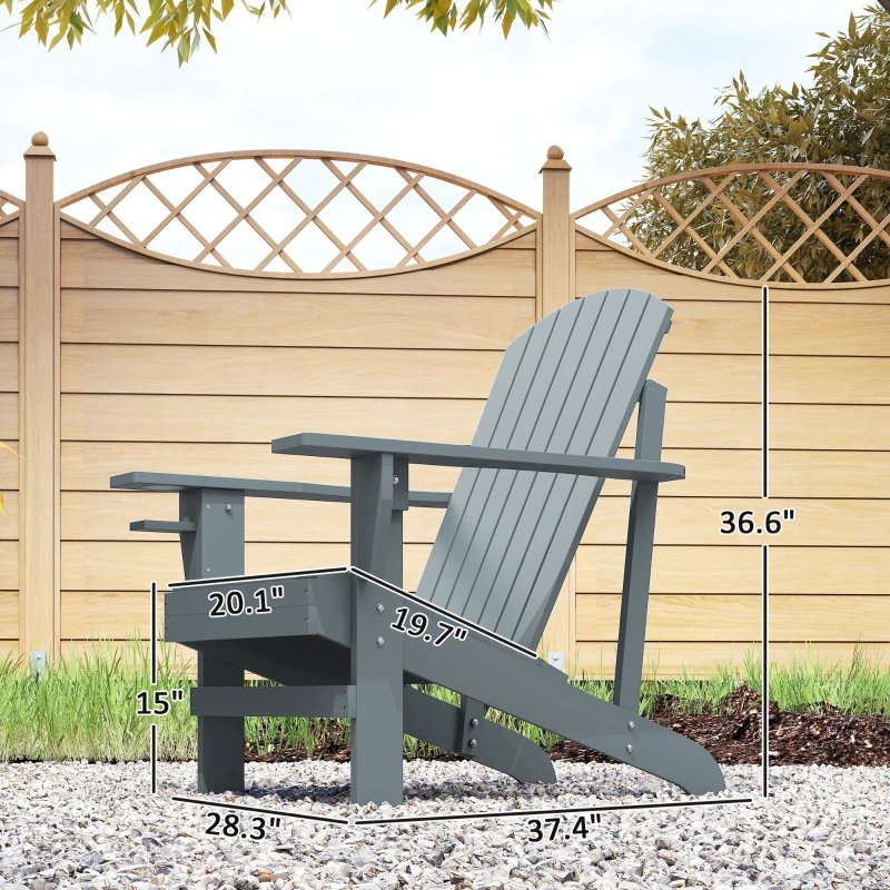 Outsunny Oversized Adirondack Chair, Outdoor Fire Pit and Porch Seating, Classic Log Lounge w/ Built-in Cupholder, Dark Gray