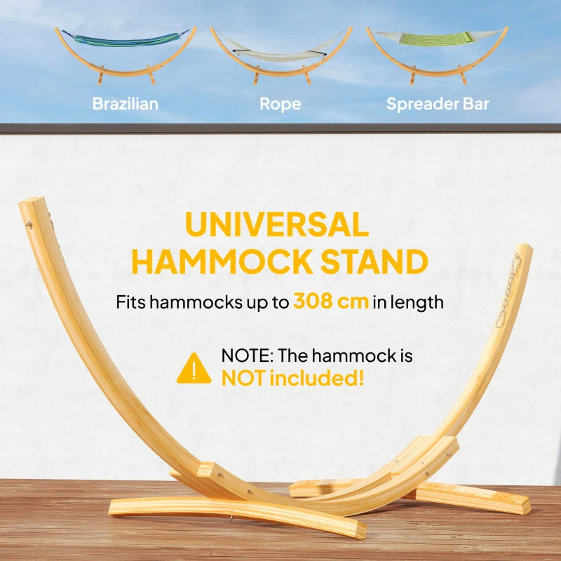 Outsunny 11' Wooden Hammock Stand Universal Garden Picnic Camp Accessories, Curved Arc Design Stand, 264lbs Capacity