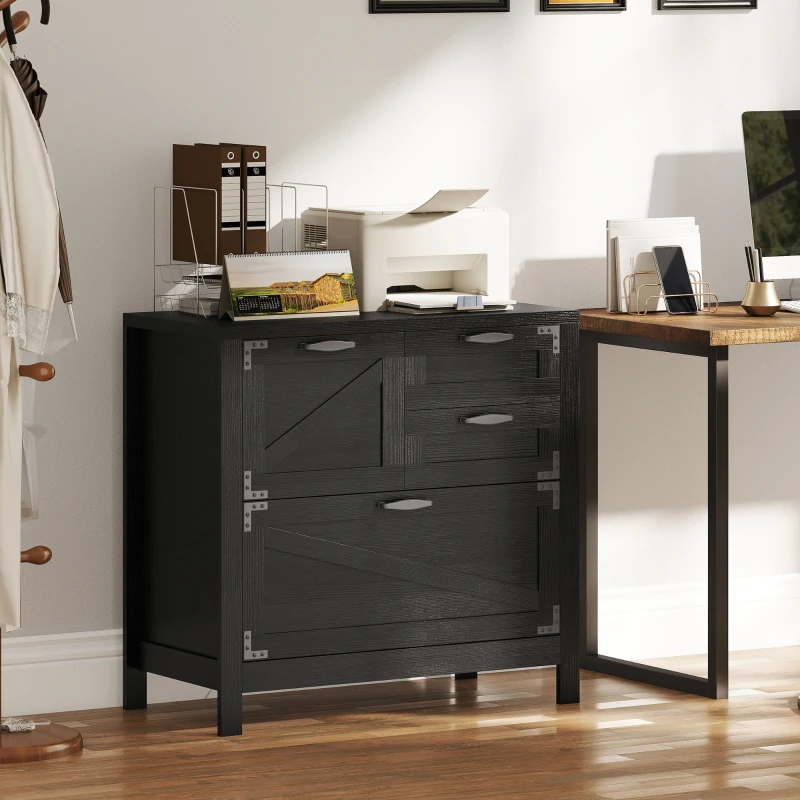 HOMCOM Lateral Filing Cabinet, Farmhouse File Cabinet with 4 Drawers, Fit Letter/A4/Legal Hanging Files, Black