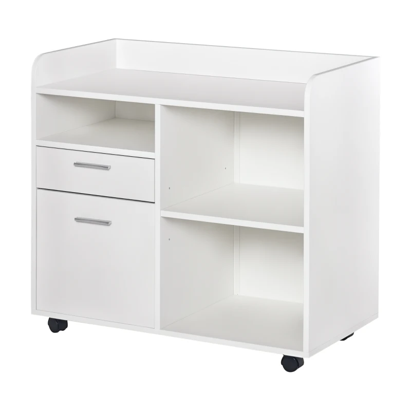 Vinsetto Filing Cabinet Printer Stand Mobile Lateral File Cabinet with 2 Drawers, 3 Open Storage Shelves for Home Office Organization, White