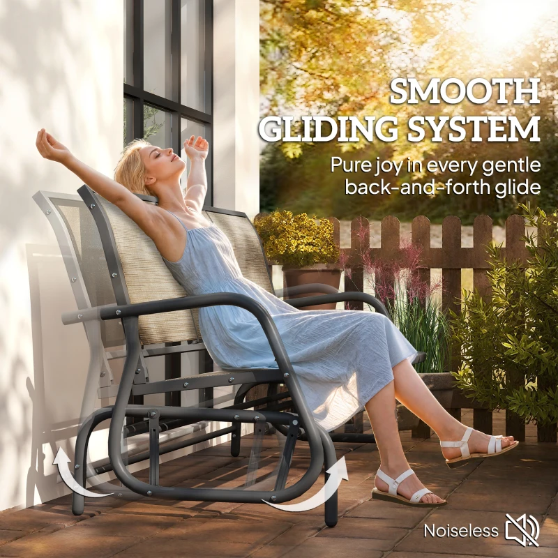 Outsunny 3-Seat Outdoor Glider Chair, Patio Rocking Chair, Steel Frame, Sling Fabric Seat for Garden, Backyard, Lawn, Brown