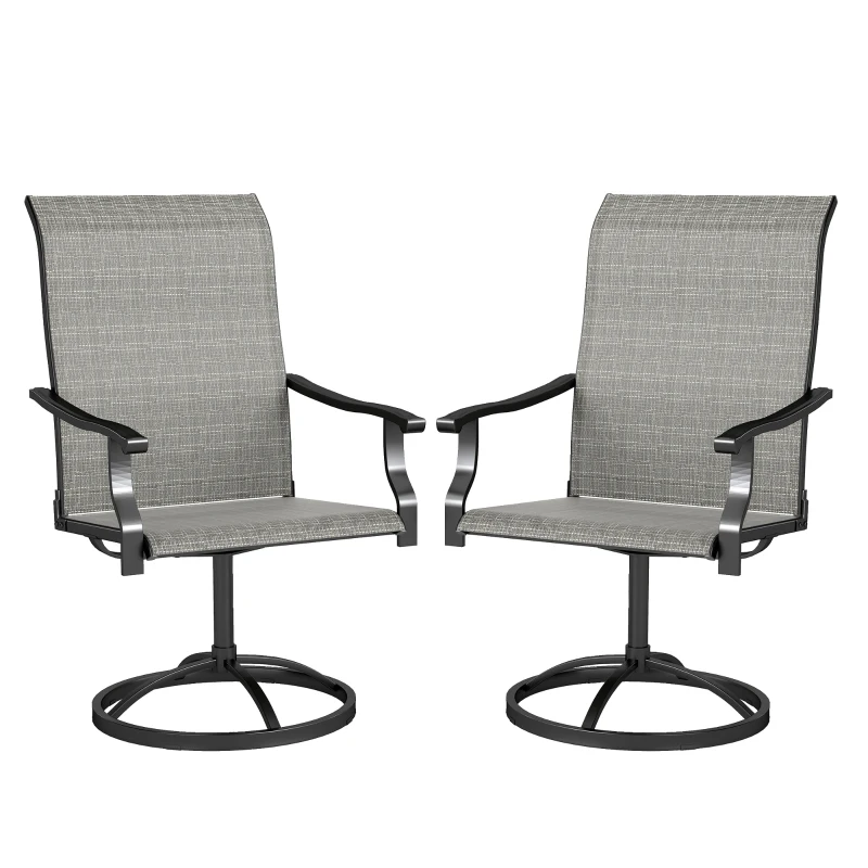 Outsunny Outdoor Swivel Dining Chairs Set of 2, High Back Swivel Chairs with All Weather Mesh for Deck, Backyard, Poolside, Grey