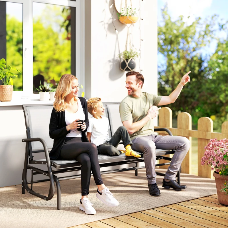 Outsunny 3-Seat Outdoor Glider Chair, Patio Rocking Chair, Steel Frame, Sling Fabric Seat for Garden, Backyard, Lawn, Cream
