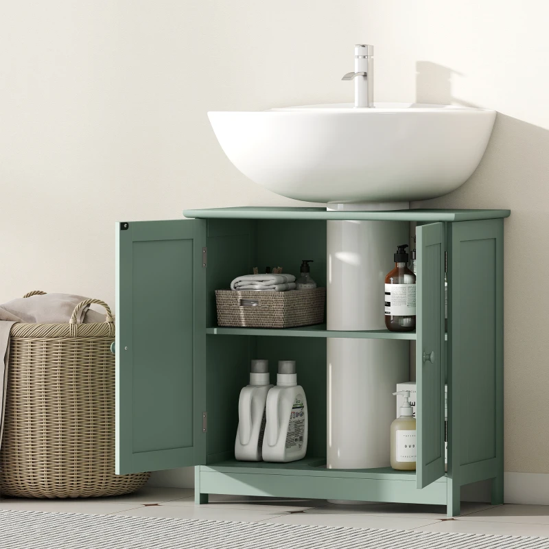 HOMCOM Bathroom Vanity Cabinet, Under Sink Bathroom Cabinet with 2 Doors and Adjustable Shelf, Dark Green