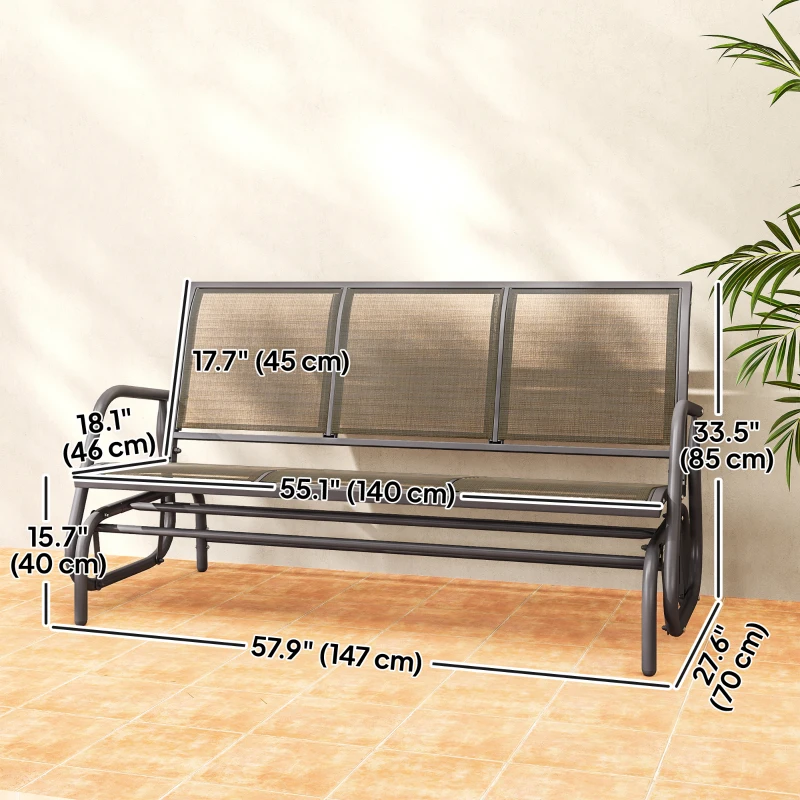 Outsunny 3-Seat Outdoor Glider Chair, Patio Rocking Chair, Steel Frame, Sling Fabric Seat for Garden, Backyard, Lawn, Brown