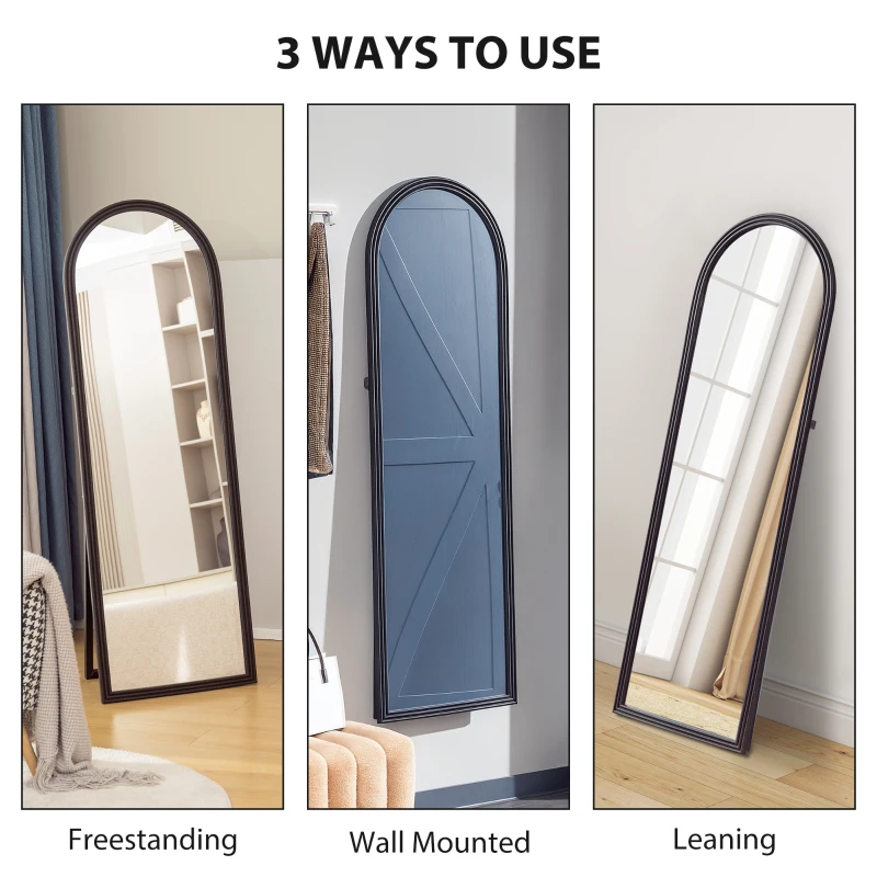 HOMCOM 64" x 21" Full Length Mirror, Free Standing, Leaning or Wall, Arched Full Body Mirror, Brown Wood Grain