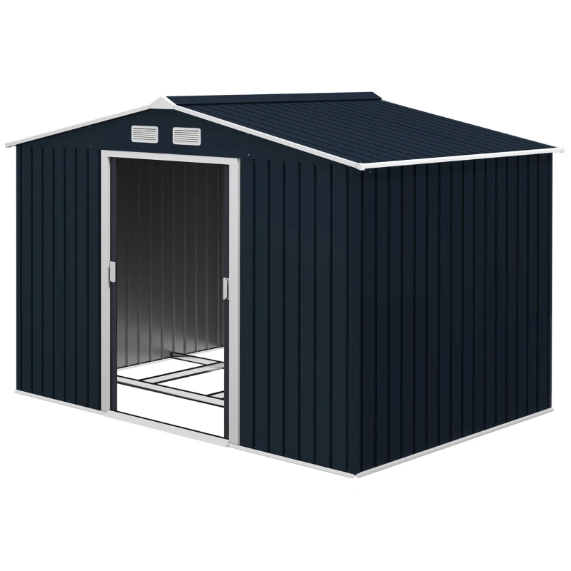 Outsunny 9' x 6' Outdoor Storage Shed, Garden Tool Metal Shed with Foundation Kit, Double Lockable Door, Air Vents and Sloping Roof, for Backyard, Patio, Lawn, Dark Gray