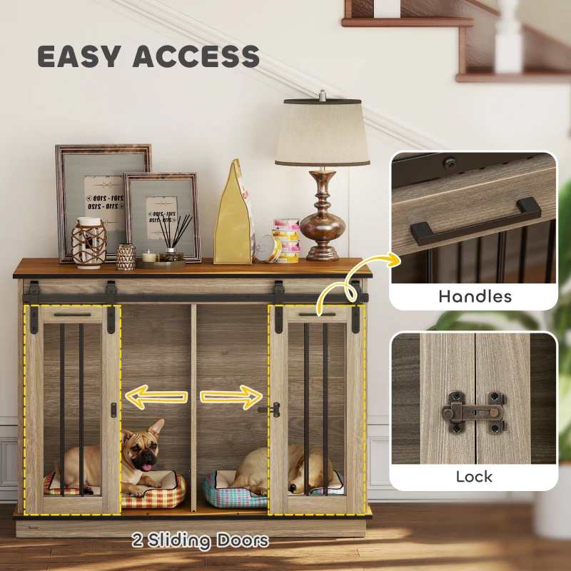 PawHut Dog Crate, Dog Cage End Table with Divider Panel, Dog Crate Furniture for Large Dog and 2 Small Dogs, Oak