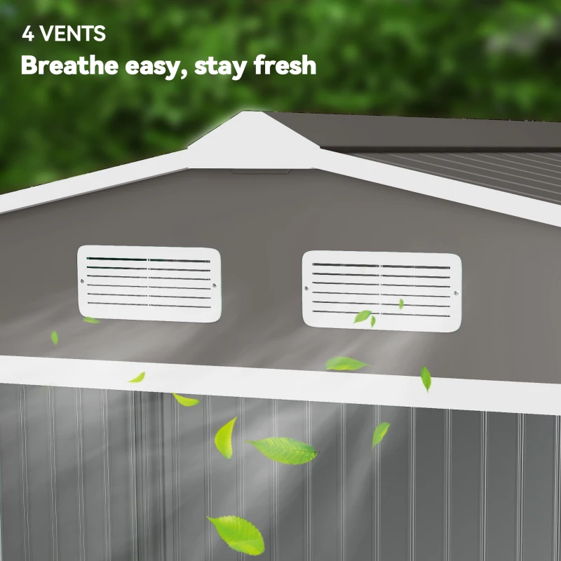 Outsunny 9' x 6' Outdoor Storage Shed, Garden Tool House with Foundation Kit, 4 Vents and 2 Easy Sliding Doors for Backyard, Patio, Garage, Lawn, Gray
