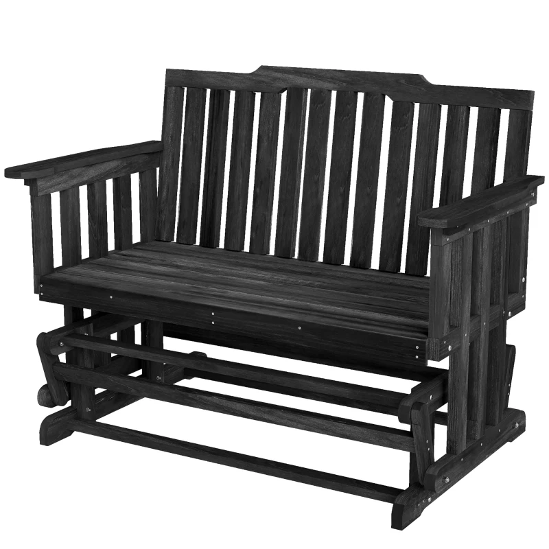 Outsunny 2-Person Patio Swing Glider Bench with Quick Drying Design and Wide Armrest, Wood Rocking Chair Loveseat for Backyard Garden Porch, Black