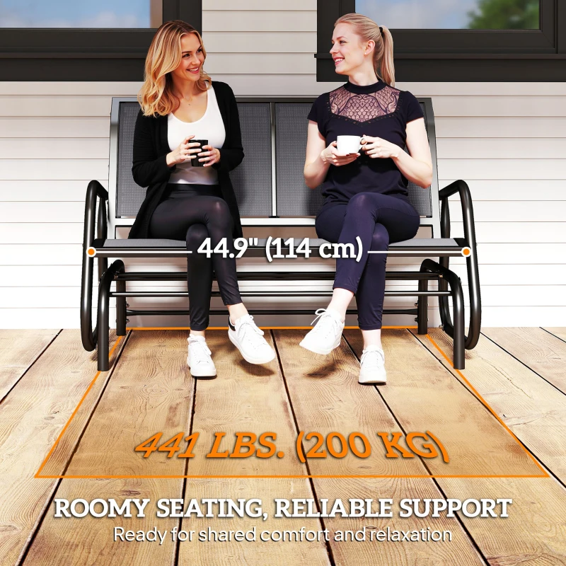 Outsunny Patio Double Glider Outdoor Steel Sling Fabric Gliding Bench Garden Swing Chair Heavy-Duty Porch Rocker Garden Loveseat Grey
