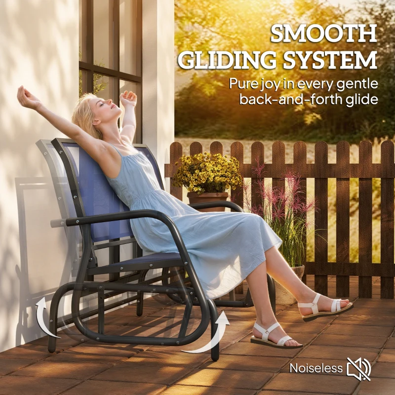 Outsunny 2-Person Outdoor Glider Bench, Patio Double Swing Rocking Chair Loveseat with  Steel Frame, Dark Blue