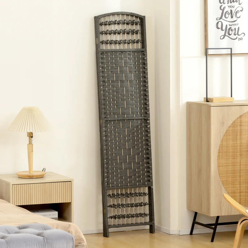 HOMCOM 3 Panel Folding Room Divider Portable Privacy Screen Wave Fiber Room Partition for Home Office Dark Gray