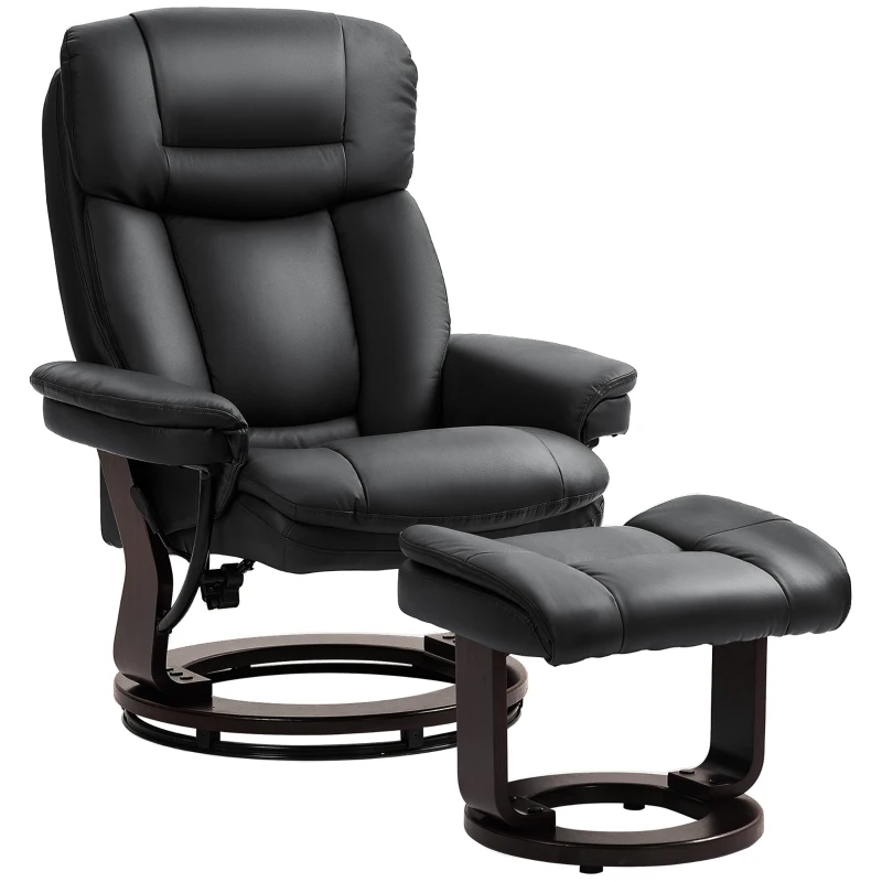 HOMCOM Swivel Recliner with Ottoman, PU Leather Reclining Chair with Footrest, for Living Room, Bedroom, Black
