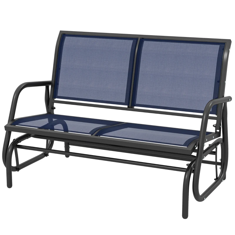 Outsunny 2-Person Outdoor Glider Bench, Patio Double Swing Rocking Chair Loveseat with  Steel Frame, Dark Blue