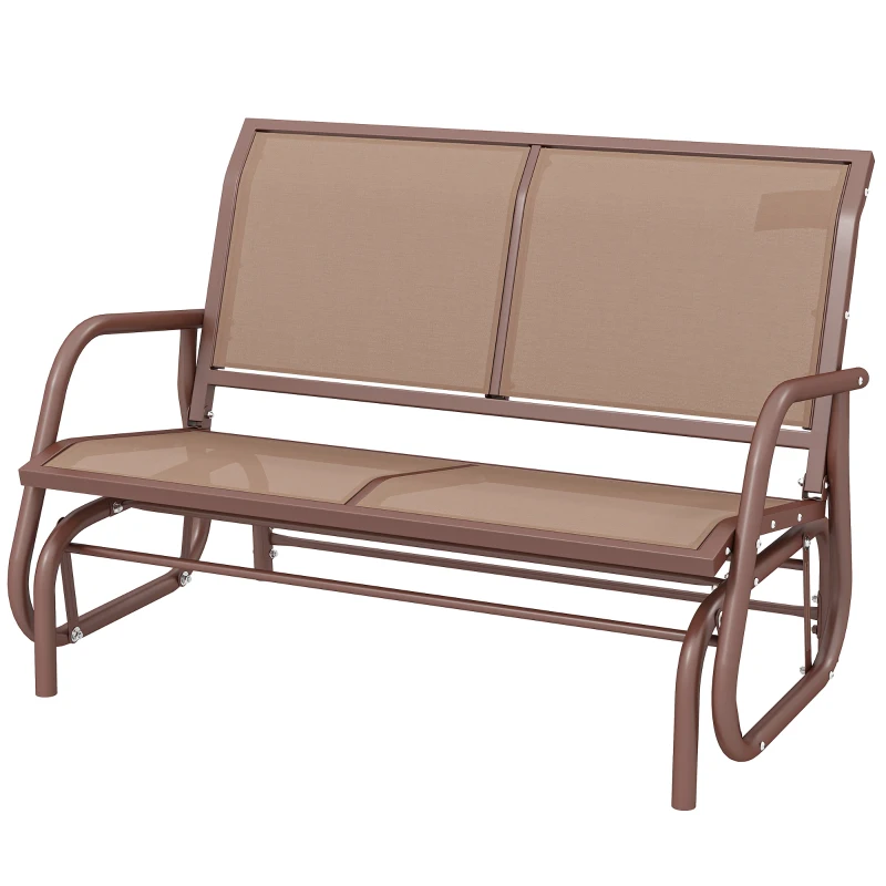 Outsunny Patio Double Glider Outdoor Steel Sling Fabric Gliding Bench Garden Swing Chair Heavy-Duty Porch Rocker Garden Loveseat Coffee Brown