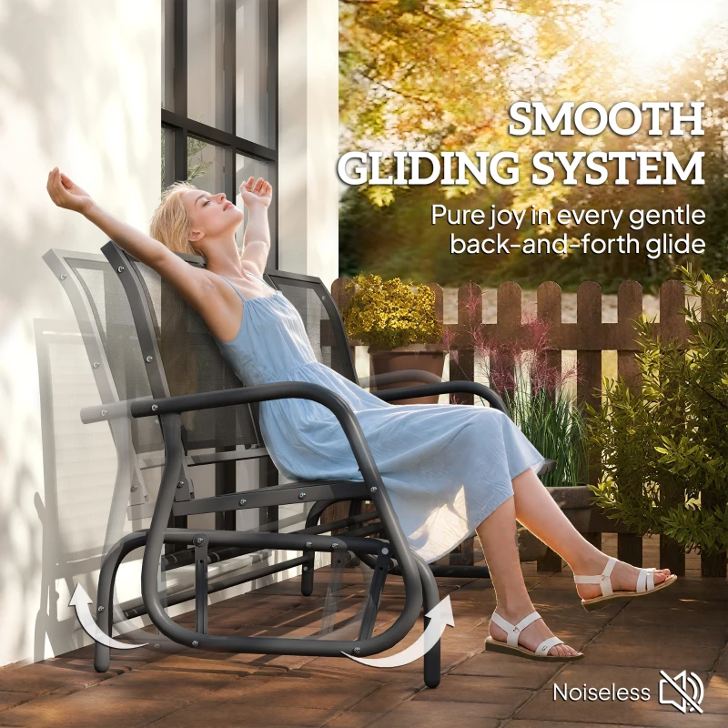 Outsunny 3-Person Outdoor Patio Glider Bench, Porch Glider Swing with 3 Seats, Breathable Mesh Fabric, Metal Frame, Black